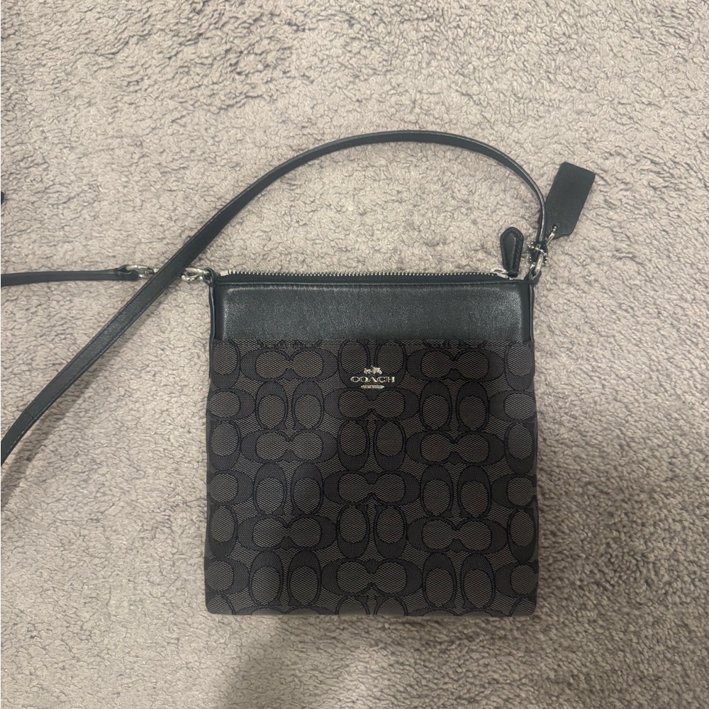 Coach Compact Signature Crossbody in Black and Charcoal